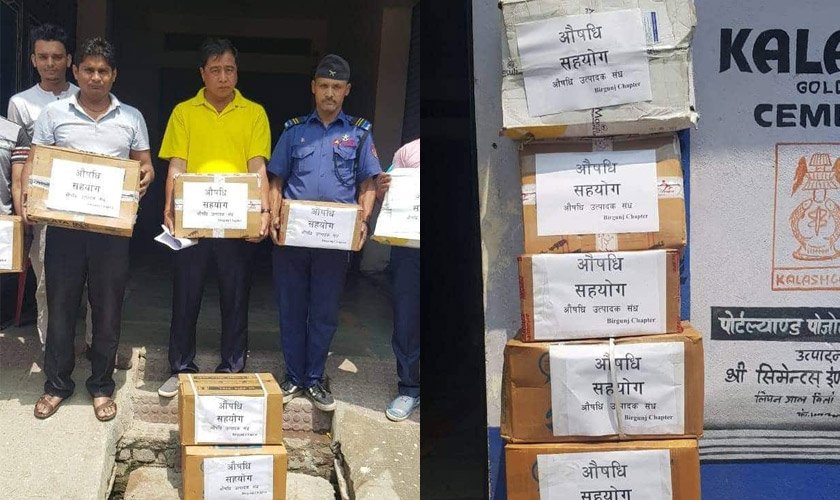 नेपाल औषधि उत्पादन संघद्धारा ९ लाख मूल्य बराबरको औषधि सहयोग