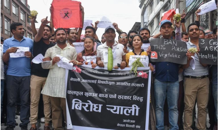 भारतबाट आयात हुने तरकारीको विषादी भित्र्याएको भन्दै परीक्षणलाई नरोक्‍न माग गर्दै नेविसंघले प्रदर्शन